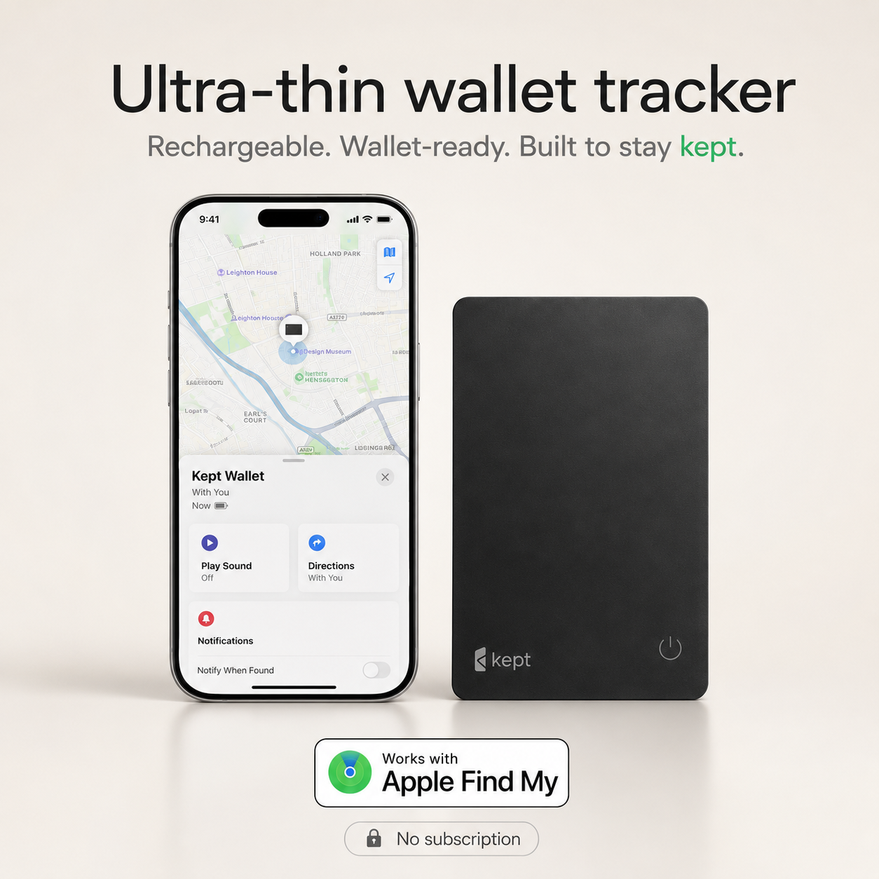 Kept Card — Ultra-Slim Wallet Tracker for Apple Find My