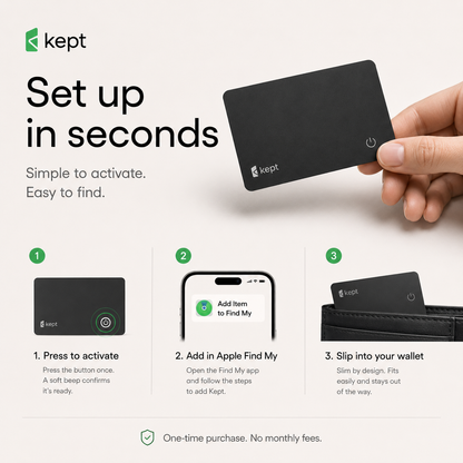 Kept Card — Ultra-Slim Wallet Tracker for Apple Find My
