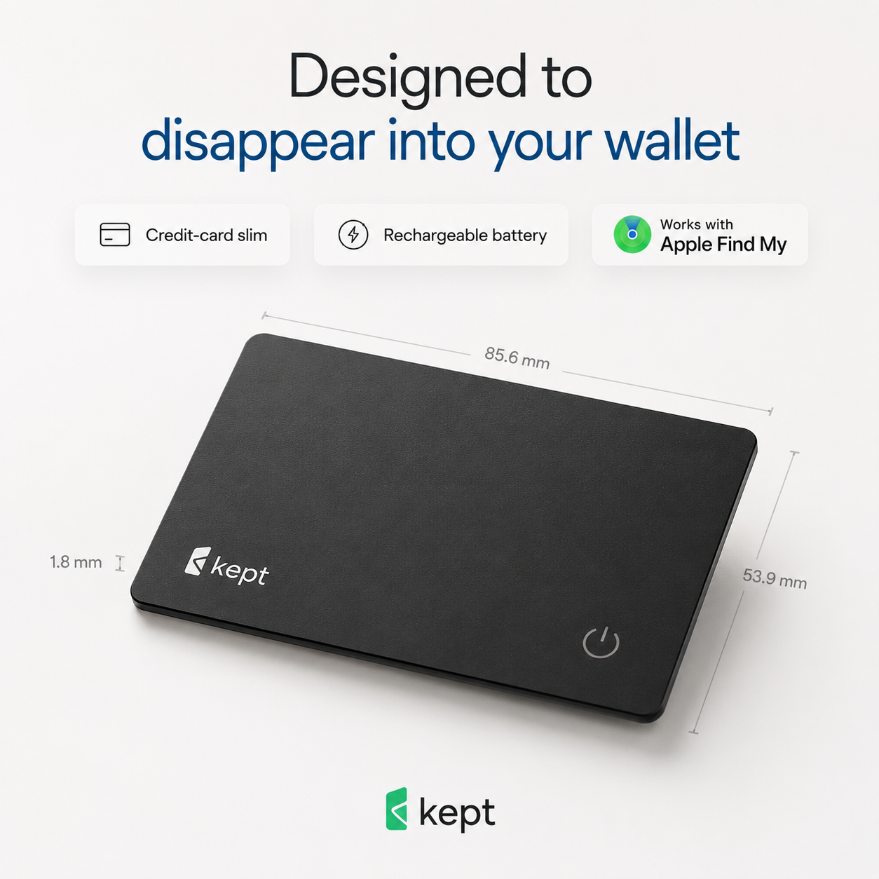 Kept Card — Ultra-Slim Wallet Tracker for Apple Find My