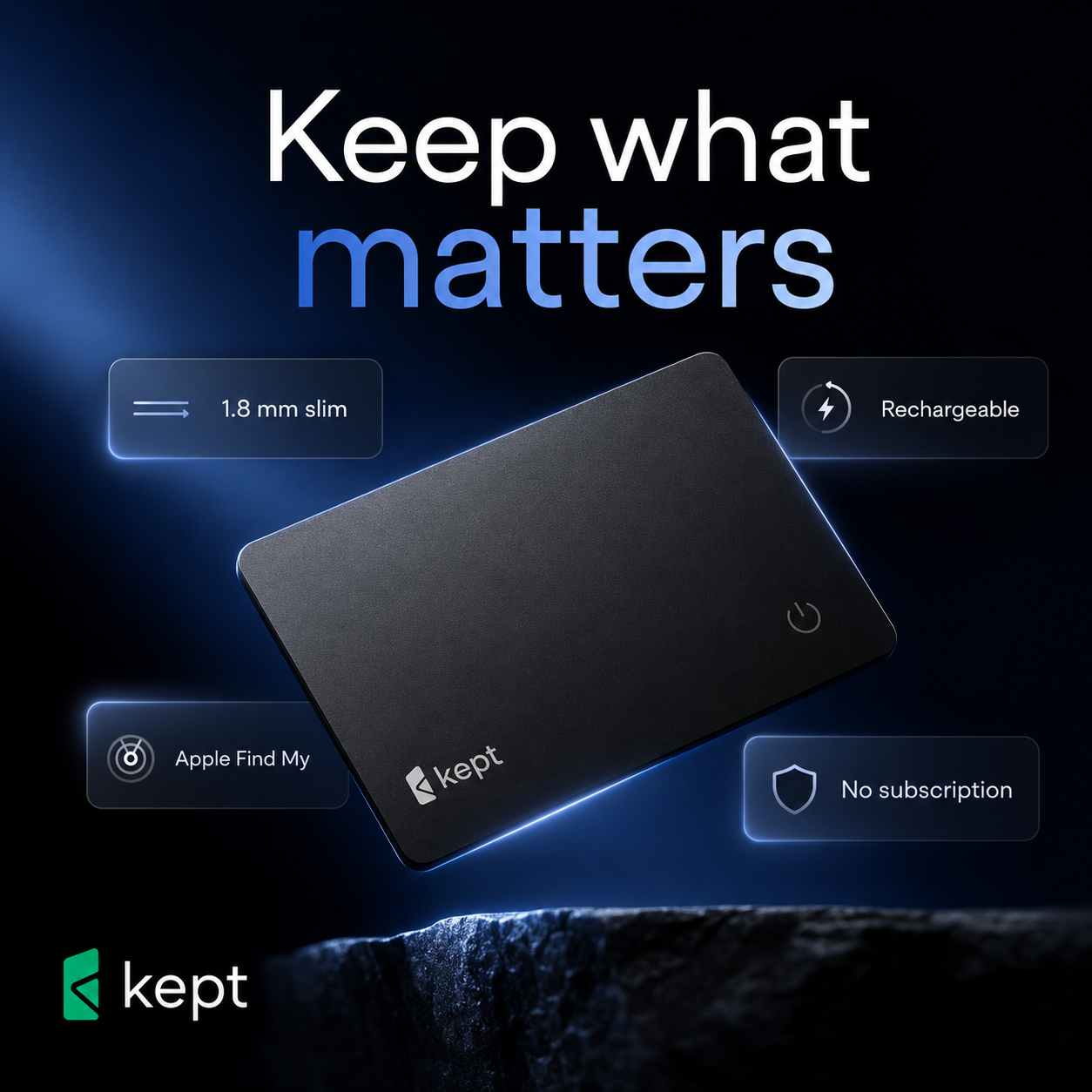 Kept Card — Ultra-Slim Wallet Tracker for Apple Find My